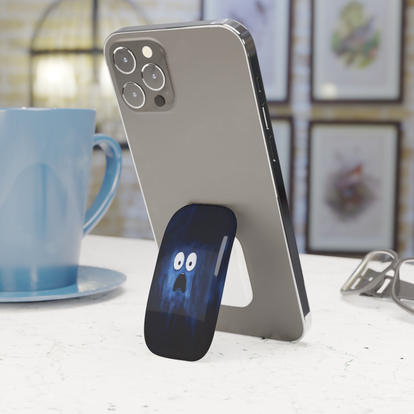 Blue Ghost Phone Grip - Vibrant Click-On Stand for Convenience